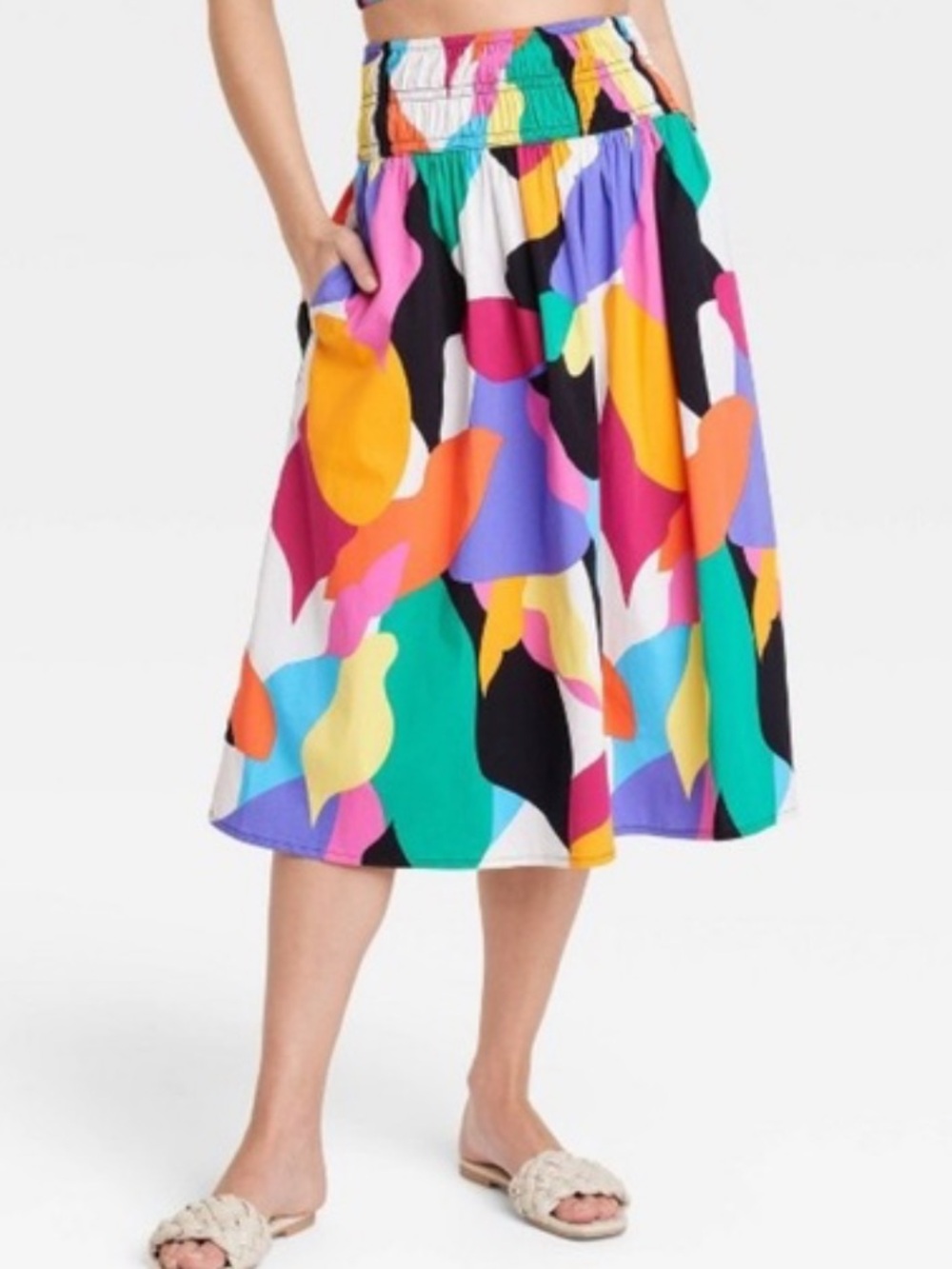 A new day Multicolor Abstract Print Midi Skirt